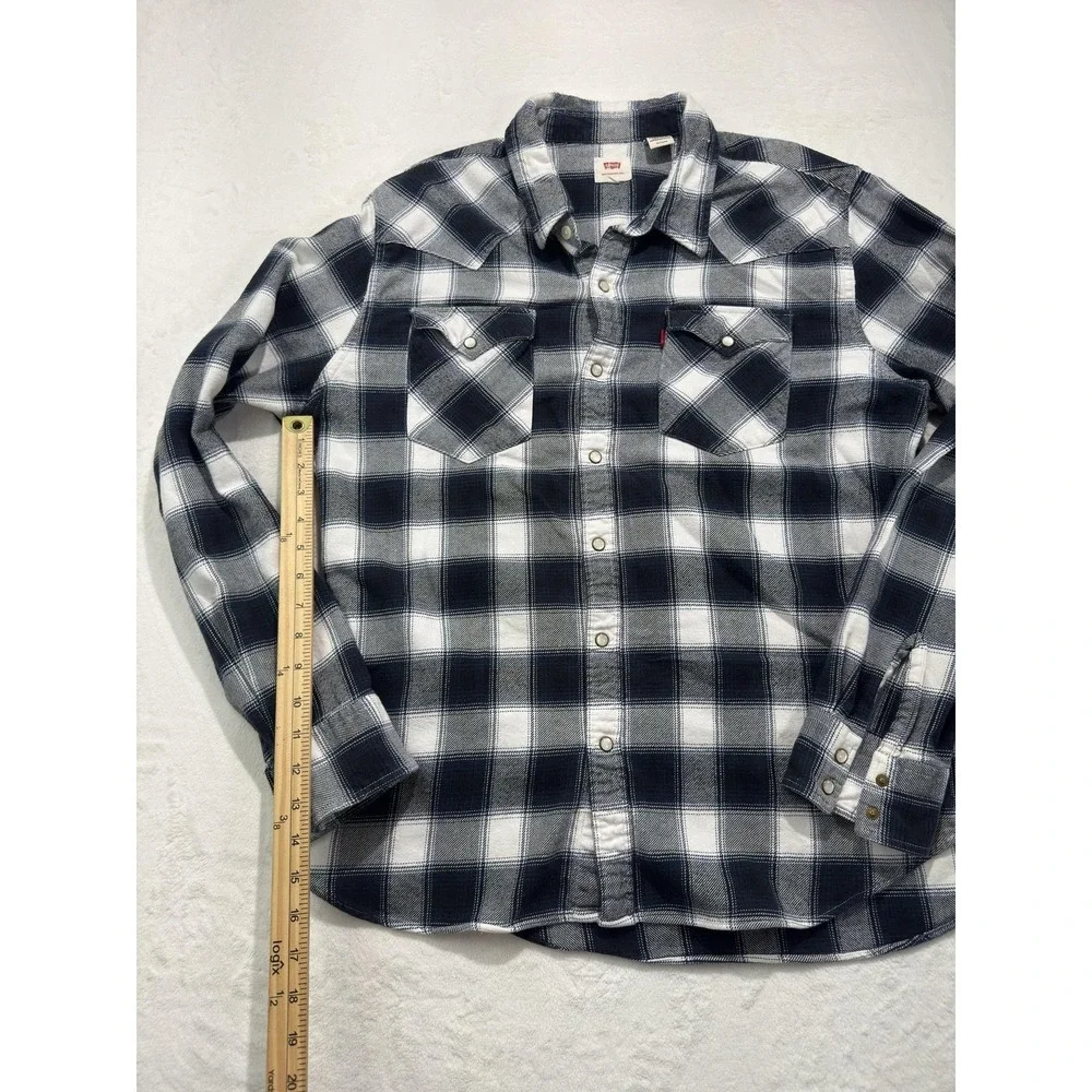 Levis Shirt Mens XL Blue Plaid Flannel Western Pearl Snap Long Sleeve Casual